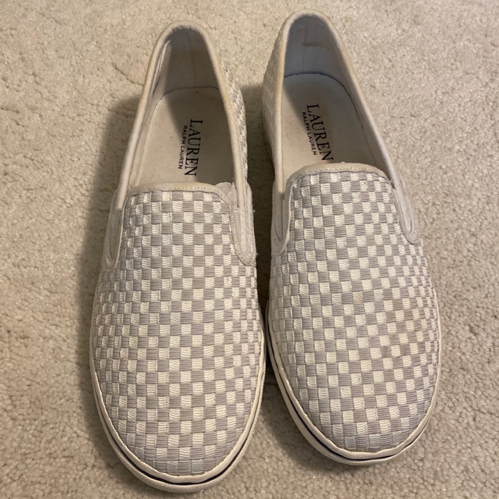 Ralph Lauren Janice 7.5B white checkerboard slip on sneaker